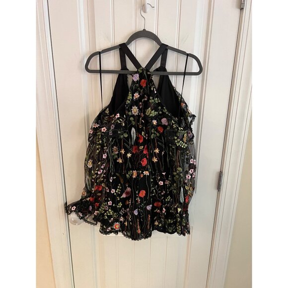 Alexis Brenna Romper‎ Black Garden Embroidered Floral Cold Shoulder Sx Small NWT - Picture 5 of 7